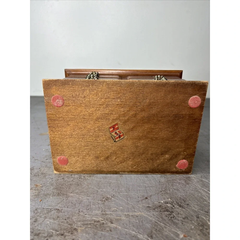 Vintage Wooden Himark 1 Drawer Small Jewelry Box Lined Compartments Mirror
